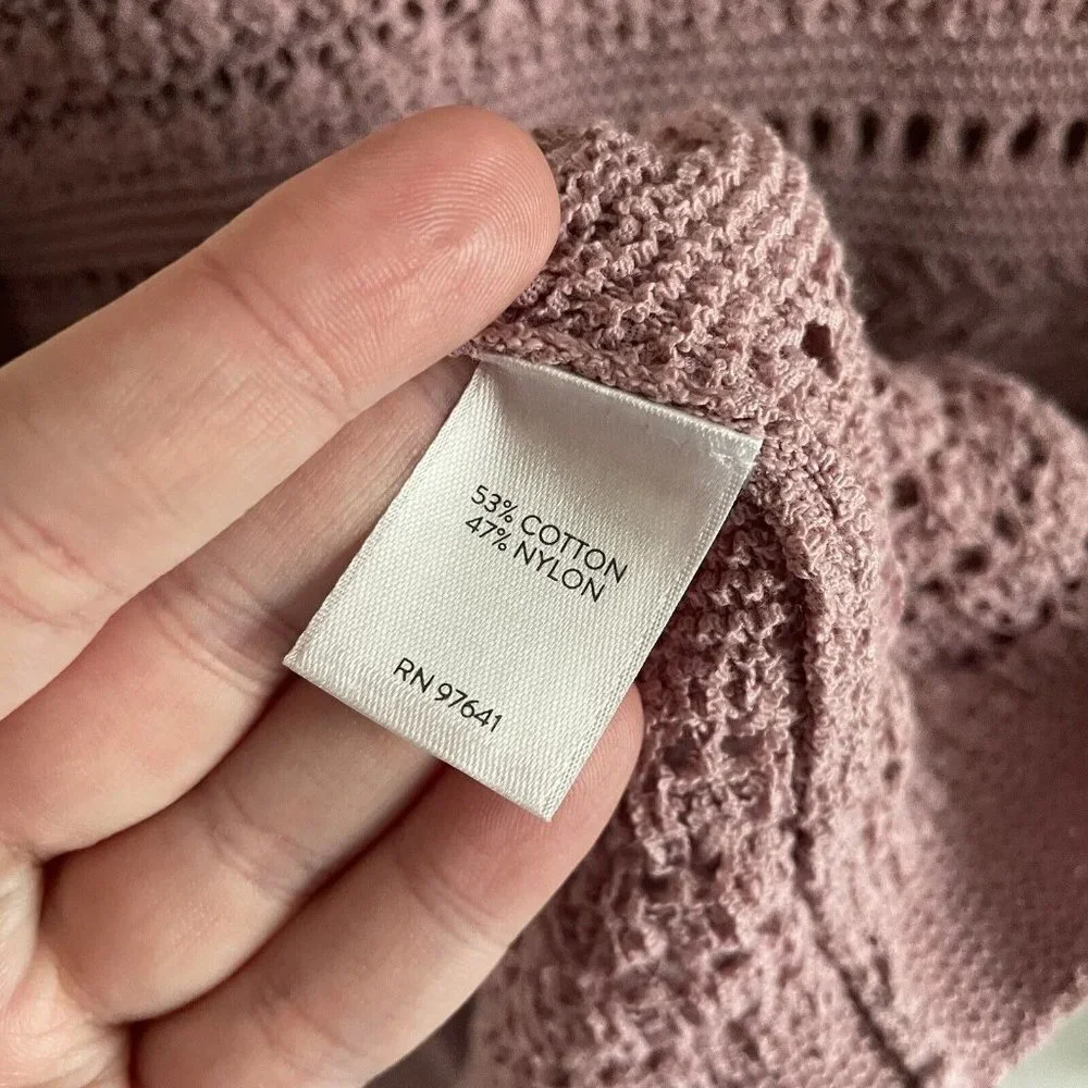J.Jill Womn M Mauve Cotton Blend Open Knit Textured Stripe Pullover Sweater NWOT